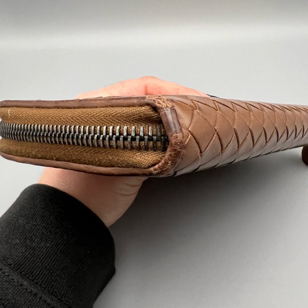 Bottega Veneta Intrecciato Zip Around Wallet, Camel Brown - Picture 3 of 9